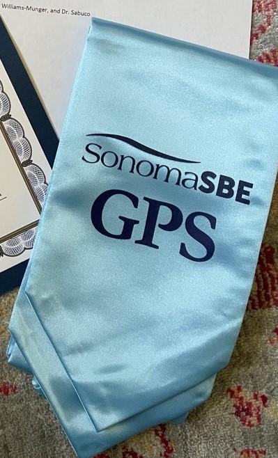 Light blue cloth with Sonoma SBE GPS printed on it